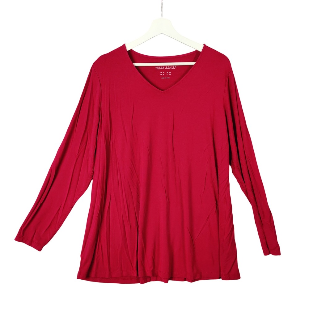 Susan Graver Weekend Essentials V-Neck Long Sleeve Top Burgundy Womens‎ Size 1X